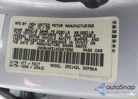 2010 Toyota Corolla S from USA, damaged, VIN 1NXBU4EE1AZ267856